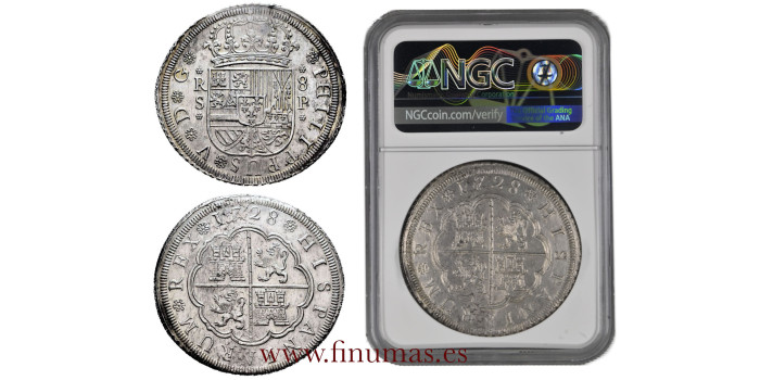 Cy08699.- FELIPE V - 8 REALES 1728 SEVILLA P. S.C. - NGC UNC DET.