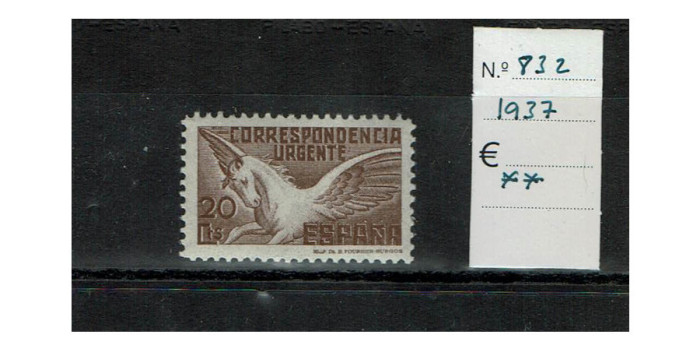 Edifil 0832 - 1937 Pegasus. NEW WITHOUT HINGE