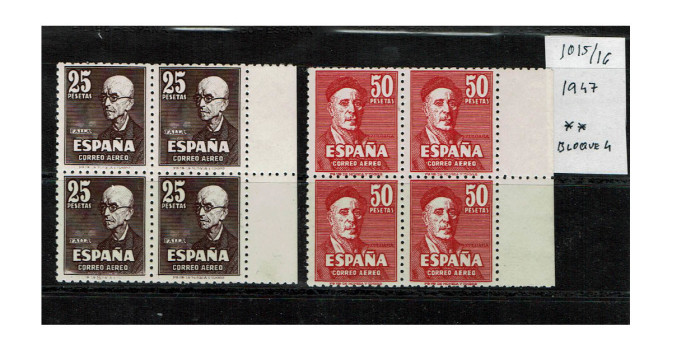 Edifil 1015/16 - 1947, NUEVO SIN CHARNELA, BLOQUE DE 4