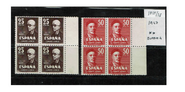 Edifil 1015/16 - 1947, NEW WITHOUT STICKER, BLOCK OF 4
