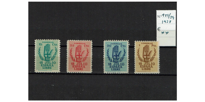 Edifil 0851/54- 1938, NUEVO SIN CHARNELA, alzamiento nacional