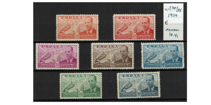 Edifil 0880/886 - 1939 JUAN DE LA CIERVA. NUEVO SIN CHARNELA