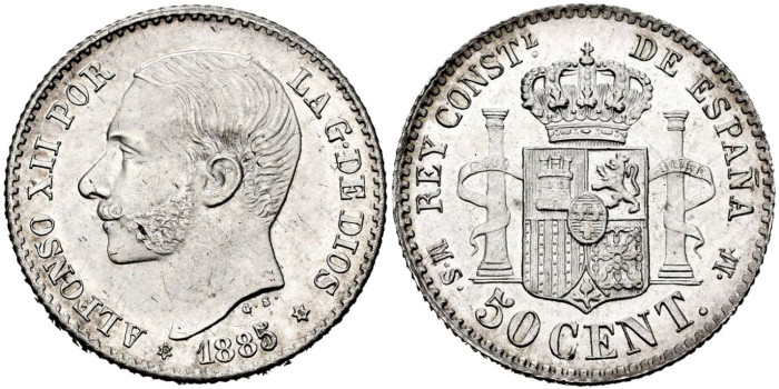 Cy16565.- ALFONSO XII - 50 Ctm 1885 (8.6) MADRID MSM.  SC+