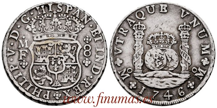 Cy08828.- FELIPE V - 8 Reales Columnario 1746 Mexico M.F. - MBC+