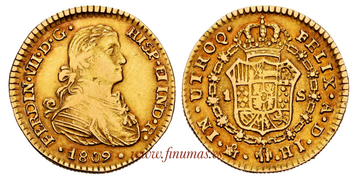 Cy15245.- FERNANDO VII 1 ESCUDO 1809 MEXICO H.J. BUST IMAGINARY - MBC+