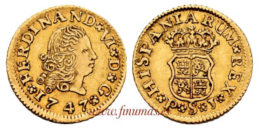 Cy09921.- FERNANDO VI 1/2 ESCUDO 1747 SEVILLA P.J. 2º Busto. MBC+