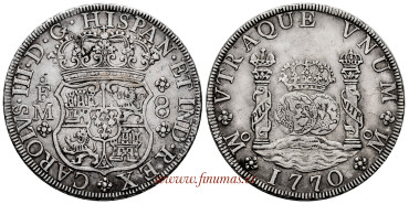 Cy11200.- CARLOS III - 8 REALES COLUMNARIO 1770 Sobre 69 MEXICO F.M.  MBC+