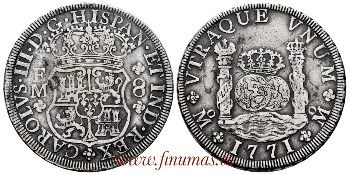 Cy11209.- CARLOS III 8 Reales Columnario 1771 MEXICO F.M. MBC