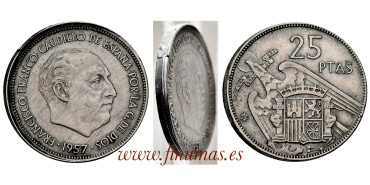 FV75- 50 Pts 1957/65.  Error Desplazamiento Acuñación Cospel. Rebaba