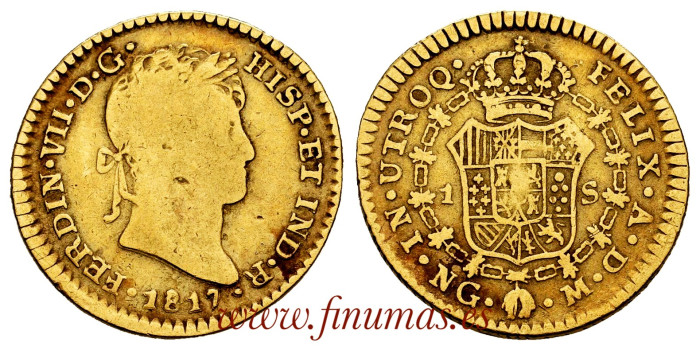 Cy15290.- FERNANDO VII 1 ESCUDO 1817 GUATEMALA M. BC+ - RARA