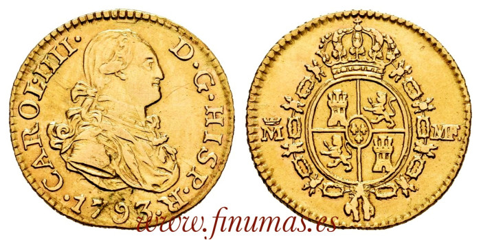 Cy13168.- CARLOS IV 1/2 Escudo 1793 Nuevo Reino J.J.  MBC. Oro - RARA