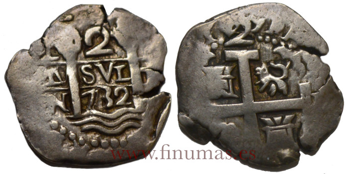 Cy08235.- FELIPE V - 2 Reales 1732 Lima N. MBC