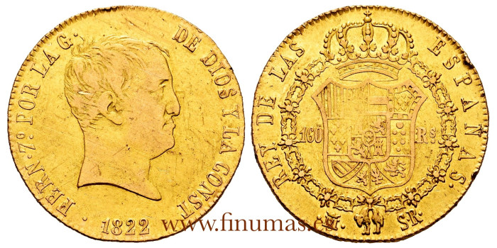 Cy15469.- FERNANDO VII - 160 Reales 1822 Madrid S.R. MBC - GOLD