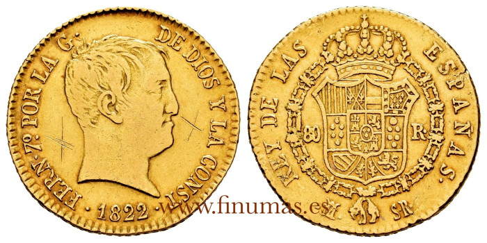 Cy15398.- FERNANDO VII - 80 Reales 1822 Madrid S.R.  MBC - ORO