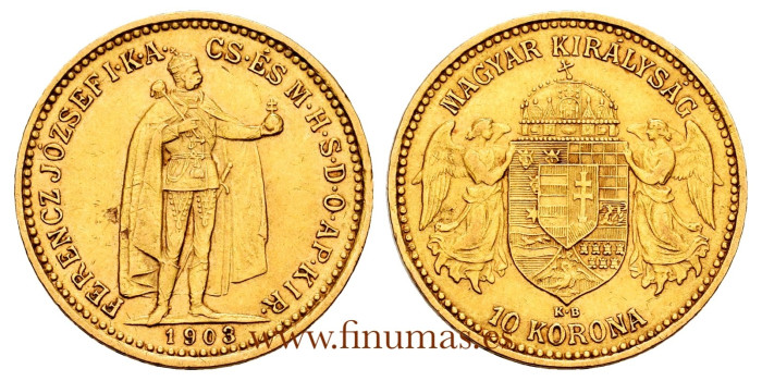 HUNGARY - K-485 10 KORONA 1903 MBC+. GOLD