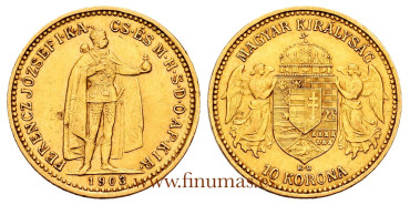 HUNGRIA - K-485  10 KORONA 1903  MBC+. ORO