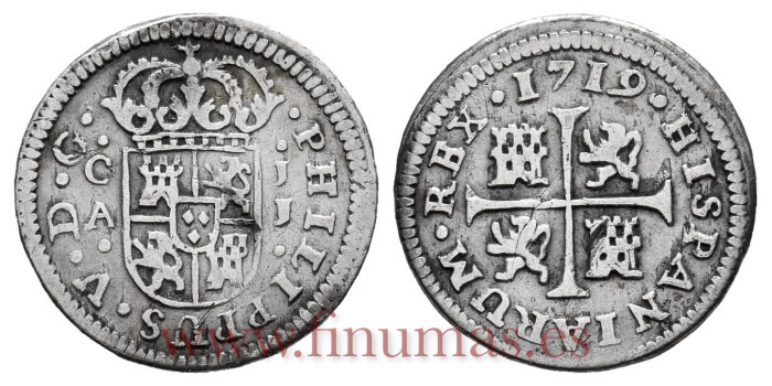 Cy07531-1.-FELIPE V - 1/2 Real 1719 Cuenca J.J.  PHILIPPUS -MBC