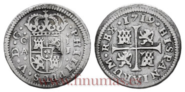 Cy07531-1.-FELIPE V - 1/2 Real 1719 Cuenca J.J.  PHILIPPUS -MBC
