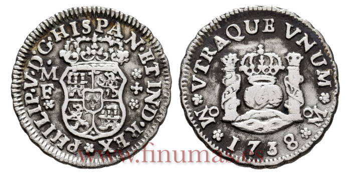 Cy07734.-FELIPE V - 1/2 Real 1738 Mexico M.F. Columnario -MBC