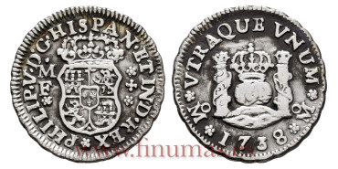 Cy07734.-FELIPE V - 1/2 Real 1738 Mexico M.F. Columnario -MBC
