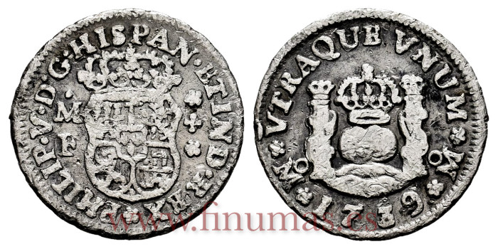 Cy07740.-FELIPE V - 1/2 Real 1739 Mexico M.F. Columnario -BC