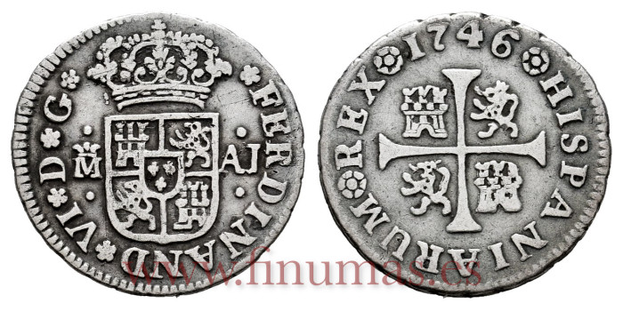 Cy07774.-FELIPE V - 1/2 Real 1746 Madrid A.J. Columnario -MBC