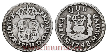 Cy07768.-FELIPE V - 1/2 Real 1748 Mexico M. Columnario -MBC-