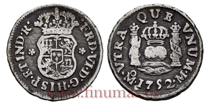 Cy09493.-FERNANDO VI - 1/2 Real 1752 Mexico M. Columnario -MBC-