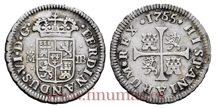Cy09514.-FERNANDO VI - 1/2 Real 1755 Madrid J.B.-MBC