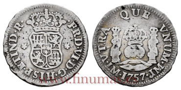 Cy09527.-FERNANDO VI - 1/2 Real 1757 Lima J.M. Columnario-MBC-