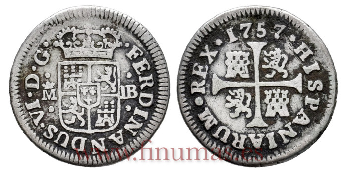 Cy09528.-FERNANDO VI - 1/2 Real 1757 Madrid J.B.-MBC-