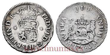 Cy09534.-FERNANDO VI - 1/2 Real 1758 Lima J.M .-MBC