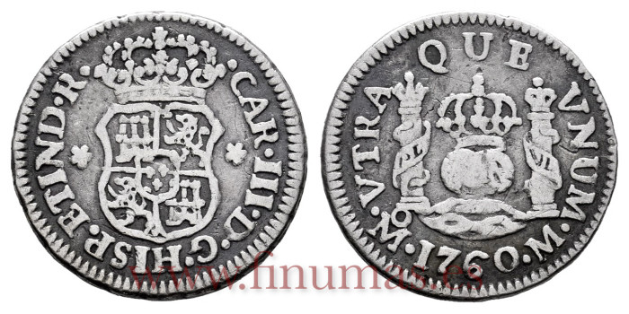 Cy09551.-CARLOS III - 1/2 eal 1760Mexico M.-MBC