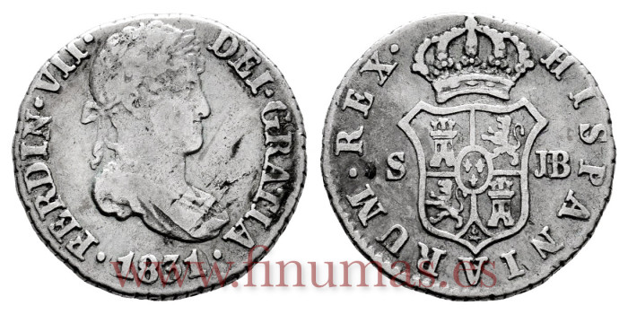 Cy14342.-FERNANDO VII - 1/2 Real 1831 Sevilla J.B.- MBC-