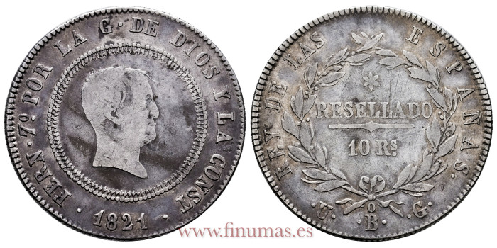 Cy14886.-FERNANDO VII - 10 Reales 1821 Bilbao U.G.- MBC-