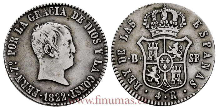 Cy14726.-FERNANDO VII - 4 Reales 1822 Barcelona S.P. - MBC+