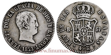 Cy14726.-FERNANDO VII - 4 Reales 1822 Barcelona S.P. - MBC+