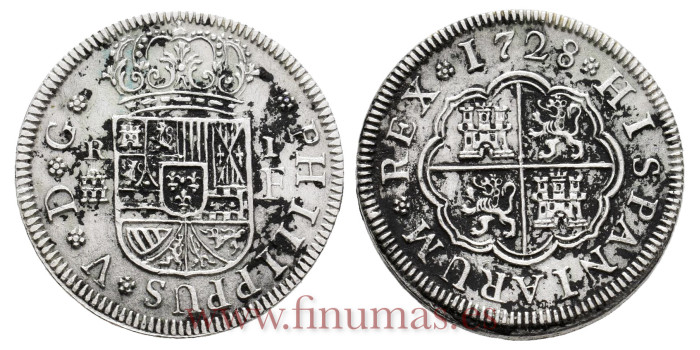 Cy07907.-FELIPE V - 1 Real 1728 Segovia I.F.-EBC-