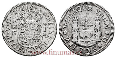 Cy07967-1.-FELIPE V - 1 Real 1736 Mexico M.F.-MBC+