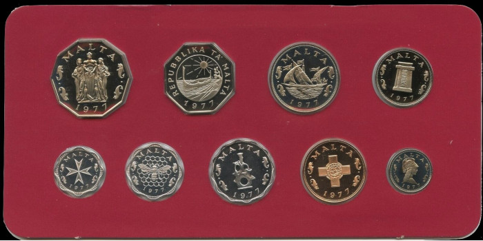 MALTA - K-PS01- .1977 Estuche Set Oficial 9 Valores PROOF