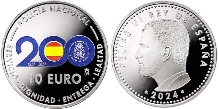 10 Euro Bicentenary National Police. Silver - Proof 2023