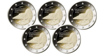 2 EURO COMMEMORATIVE COINS GERMANY 2024 "MECKLENBURG- KÖNIGSSTUHL"- SET OF 5 MINTS