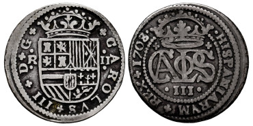 Cy07447.-CARLOS III Prte. 2 Reales 1708 Barcelona.-BC+