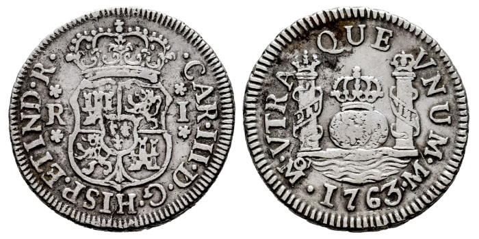 Cy10517.-CARLOS III - 1 Real Columnario 1763 Mexico F.-MBC+