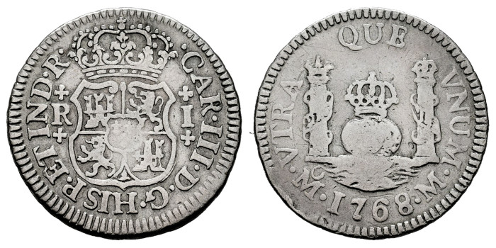 Cy10536.-CARLOS III - 1 Real Columnario 1768 Mexico M.-BC+