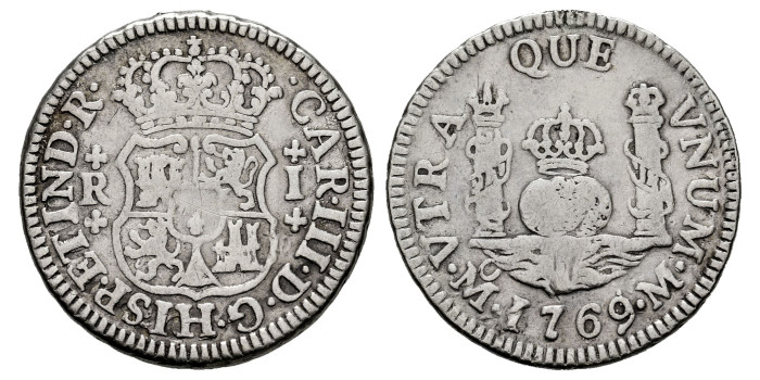 Cy10544.-CARLOS III - 1 Real Columnario 1769 Mexico M.-MBC