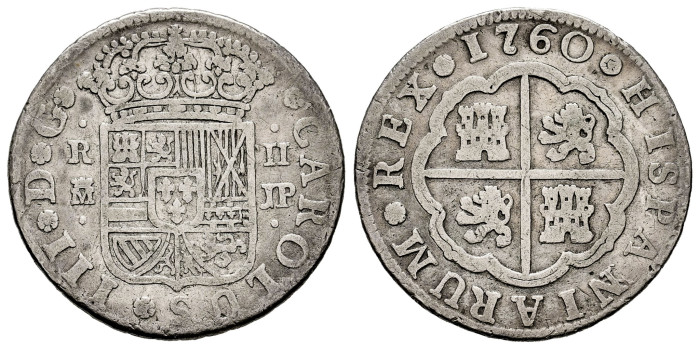 Cy10699.-CARLOS III - 2 Reales 1760 Madrid J.P.-BC+