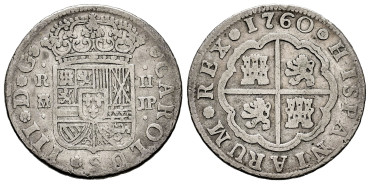 Cy10699.-CARLOS III - 2 Reales 1760 Madrid J.P.-BC+
