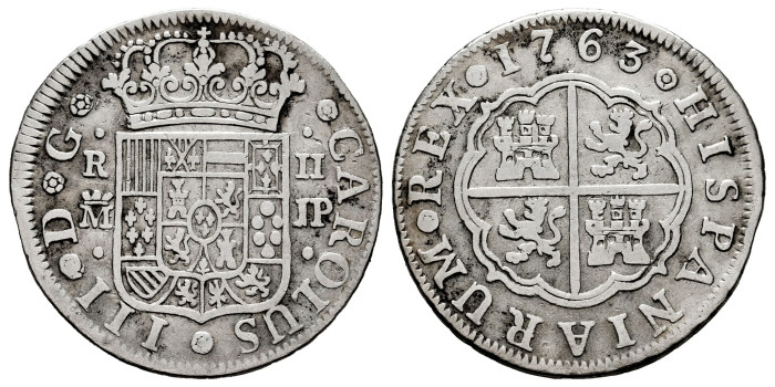 Cy10717.-CARLOS III - 2 Reales 1763 Madrid J.P.-BC