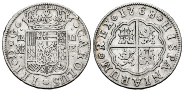 Cy10739.-CARLOS III - 2 Reales 1768 Sobre 1767 Madrid P.J.-MBC